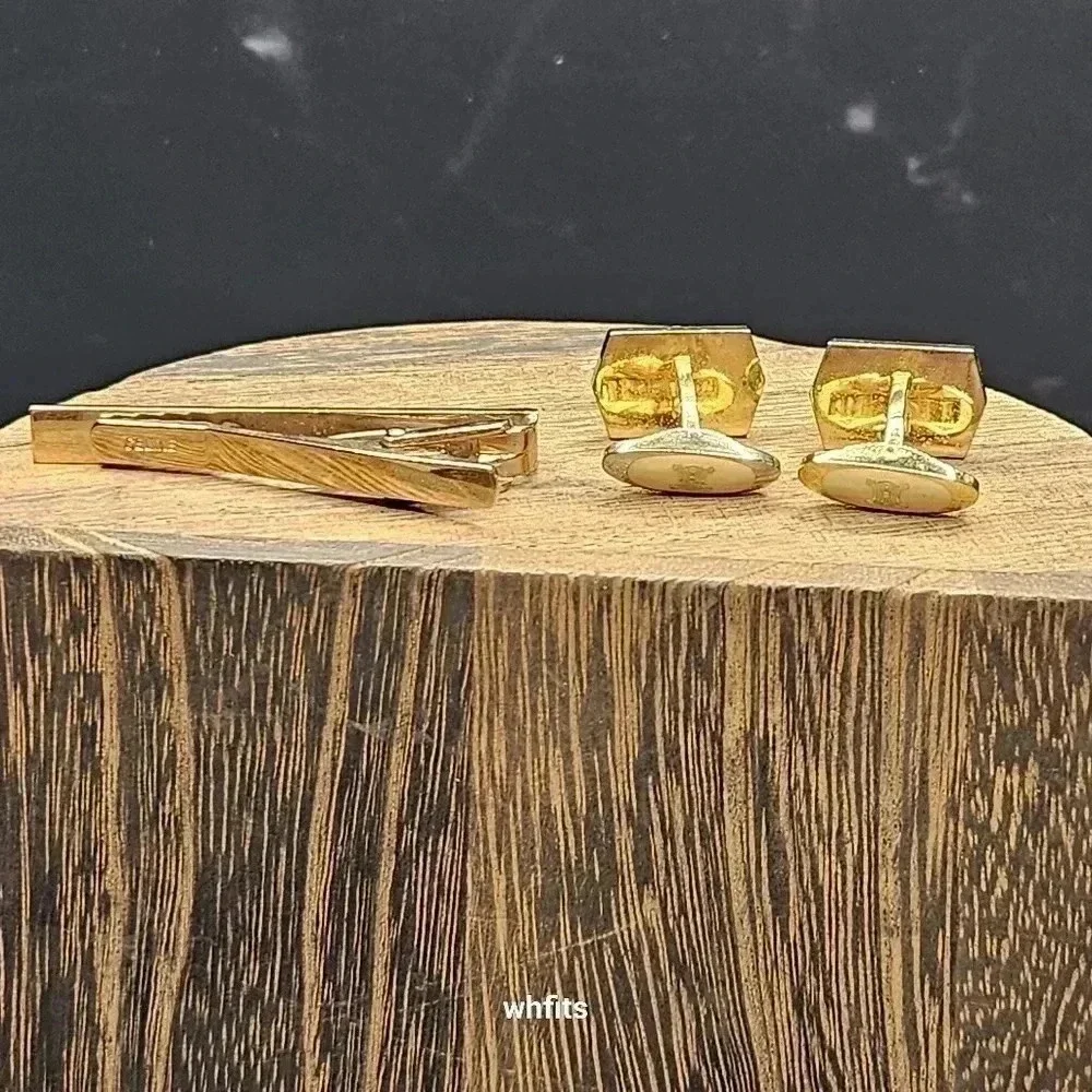 Celine Gold and Silver Tone Cufflinks and Tie Bar Set - Picture 3 of 6